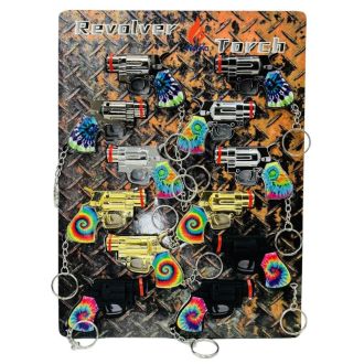 Techno Torch Revolver Lighter with Key Ring - Assorted Designs - 12 Counts Per Display