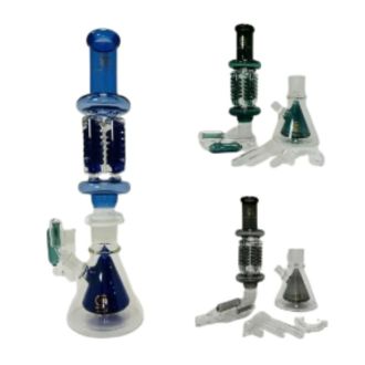 WPSC2222 - Sense Glass 19 Inch Waterpipe - Double Beaker With Quad Glycerin Coil with Triple Ash Catcher