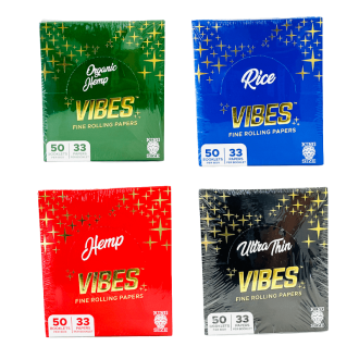 Vibes King Size Slim Rolling Papers - 33 Papers Per Pack - 50 Packs Per Box