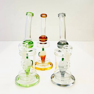 Waterpipe 10" - Bent Neck With Color Rim And Fruit Showerhead Perc - Assorted - Price Per Piece