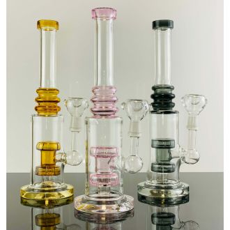 Waterpipe 10" Inch - Ribbed Ring Tube With Dual Perc - Assorted - Price Per Piece