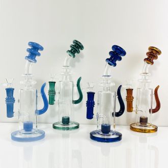 Waterpipe 11" Inch - Neck Bend With Horn And Matrix Perc - Assorted - Price Per Piece