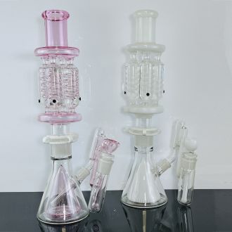 Waterpipe 19" Inch - Beaker With Quad Glycerin Coil With Triple Ash Catcher - Assorted - Price Per Piece