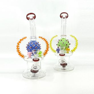 Waterpipe 8 Inch - Bent Neck Double Horn With Showerhead Perc - Assorted - Price Per Piece