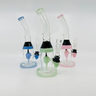 Waterpipe 9.5 Inch - Bent Neck With Color Rim And Showerhead Perc - Assorted - Price Per Piece