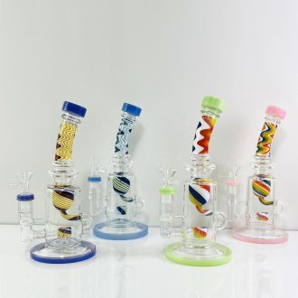 Waterpipe 9" Inch - Bent Neck Swirled With Showerhead Perc - Assorted - Price Per Piece