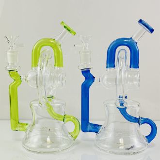 Waterpipe 9" Inch - Recycler With Double Arch - Assorted Color - Price Per Piece