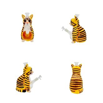 WATERPIPE 9" SILICONE+GLASS TABBY CAT