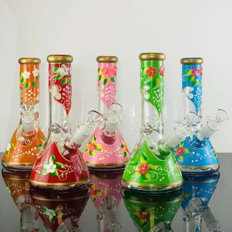 Beaker Waterpipe - 8 Inch - With Ice Catcher - Assorted Designs - Price Per Piece