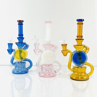 Waterpipe 9.5" Inch - Recycler Double Circle With Showerhead Perc - Assorted Colors - Price Per Piece