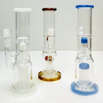 Waterpipe 11" Inch Straight With Color Rim and Double Perc - Assorted - Price Per Piece