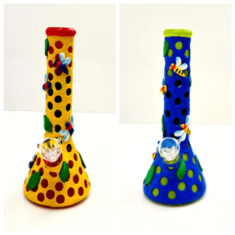 Waterpipe With Honey Bees And Leaf In Beehive - 14 Inch - Beaker - WPSO3