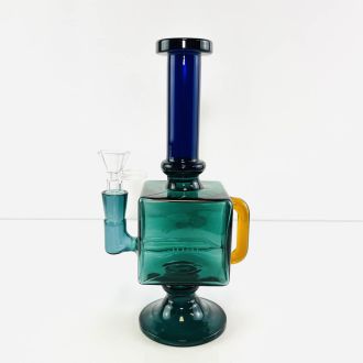 Waterpipe 9" Inch - Square With Percolator Inline Perc - Assorted