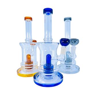 WPAG124 - 9 Inch Waterpipe - With Color Rim And UFO Perc - Assorted Colors