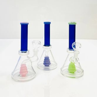 Waterpipe 8" Inch - Beaker With Color Tube And Hive Showerhead Perc - Assorted - Price Per Piece 