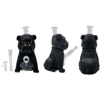 WPYHS121 SILICONE WATERPIPE 9" BULLDOG BLACK (H475-A)