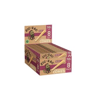 Zig Zag Mini Unbleached Cones 70mm - 8 Cones Per Pack - 18 Packs Per Display